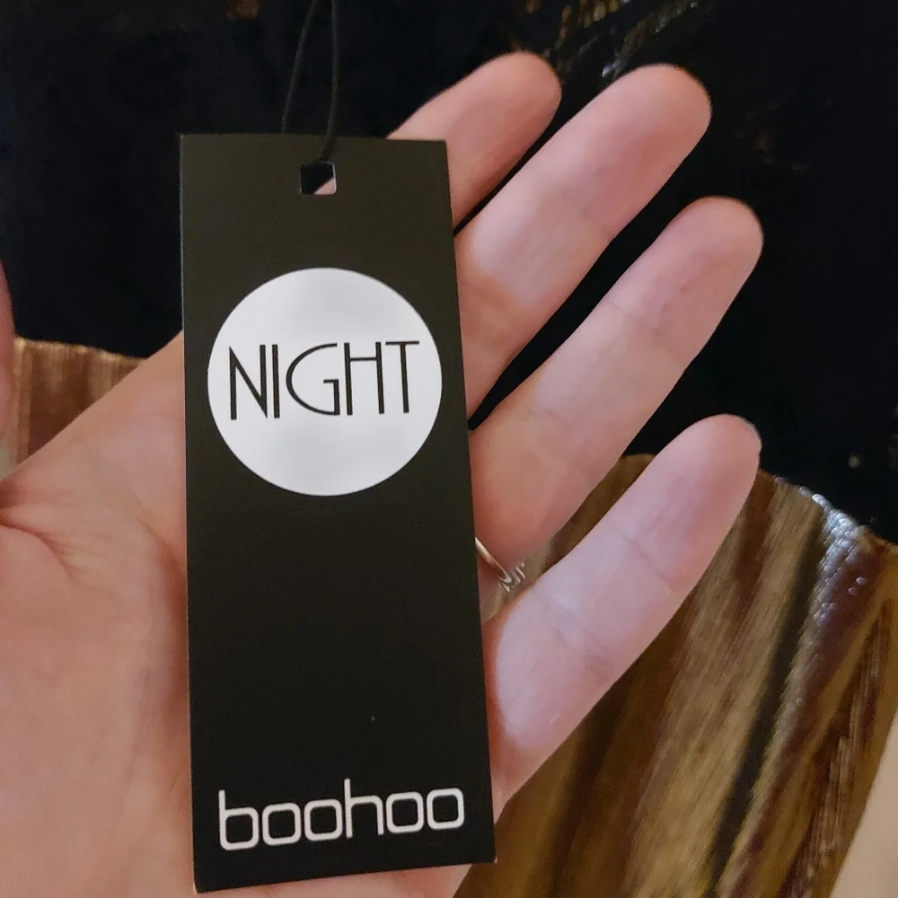 NWT Boohoo Night Metallic Gold Stretch Dress - Picture 10 of 11